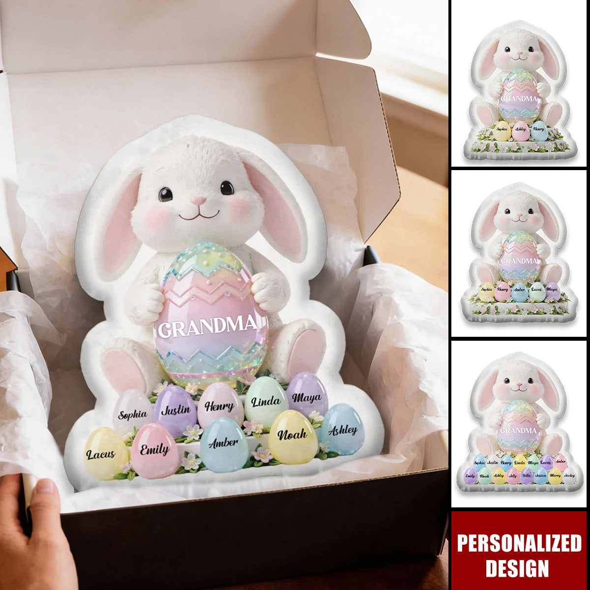 Custom Bunny Shaped Pillow - Personalized Easter Gift for Grandma, Mom, Wife