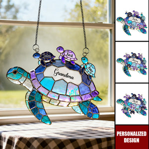 Grandma Mom Turtle Suncatcher Ornament - Personalized Window Hanging Suncatcher Ornament