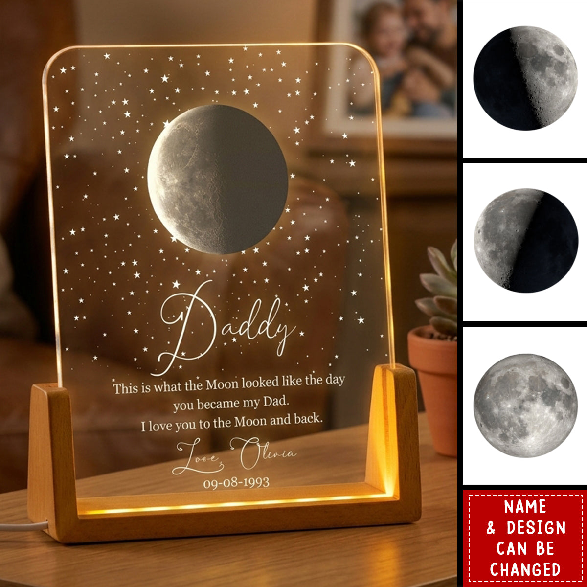 Father's Day Gifts, Custom Moon Phase By Date Gift For Dad Father's Day Keepsake - Personalized Night Light