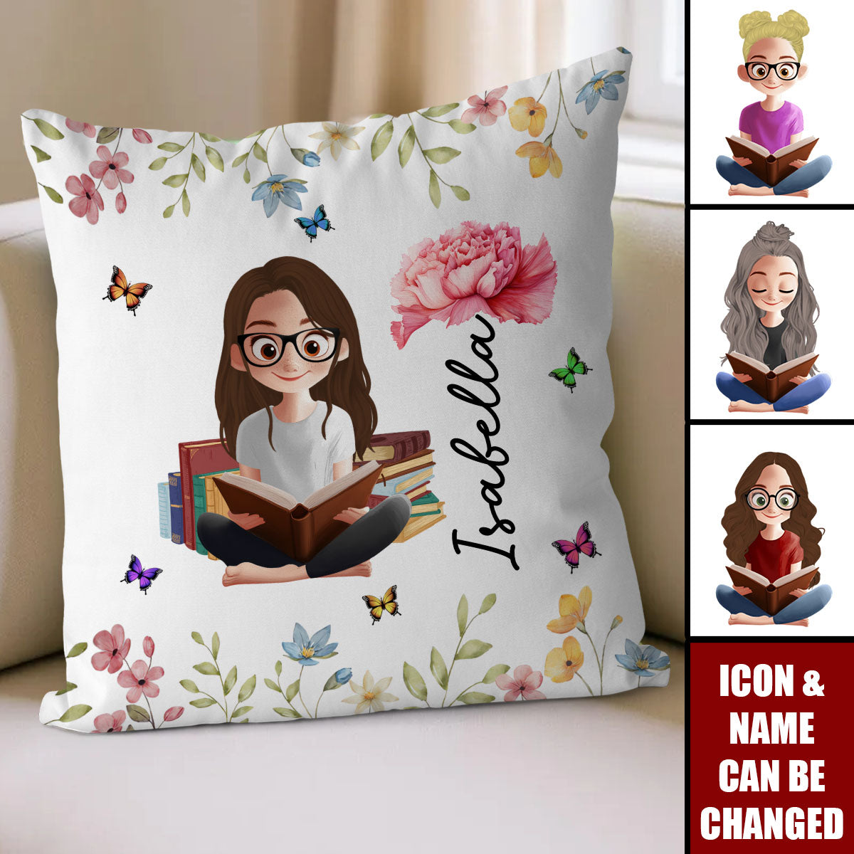 Birth Flower Book Lovers - Personalized Pillow