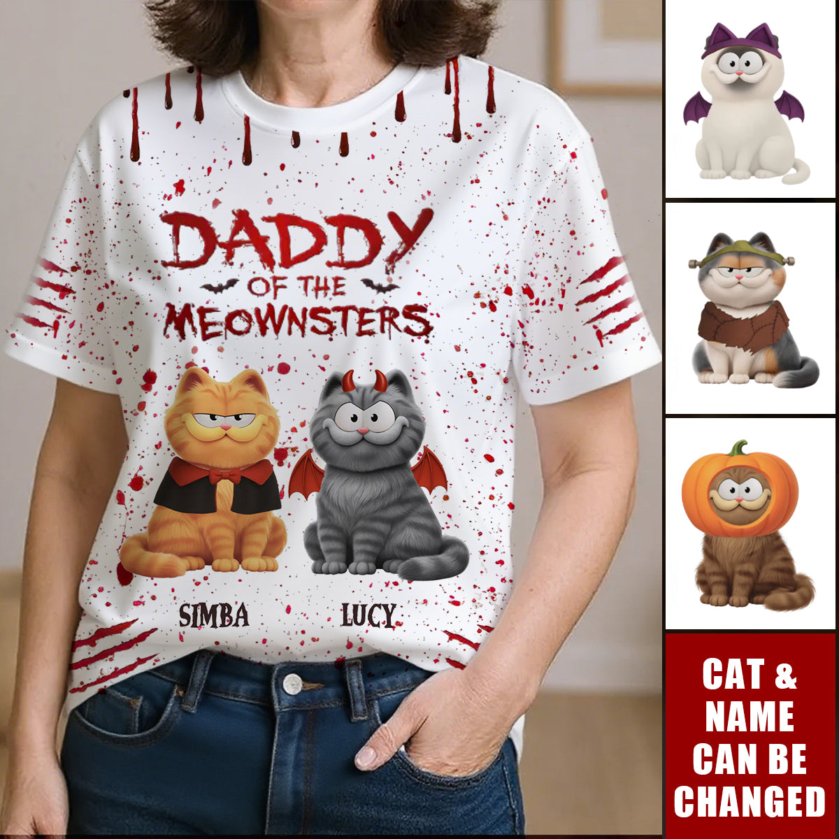 Custom Unisex T-shirt - Halloween Birthday Gifts For Cat Lovers, Cat Mom And Dad - Living That Meownster Mom Life