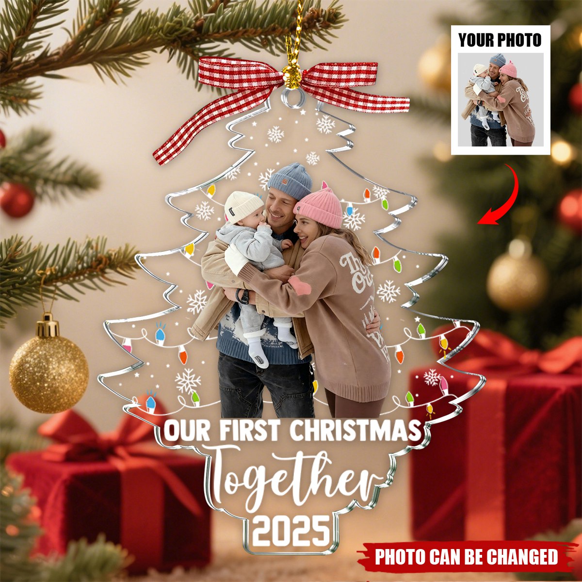 Our First Christmas Together 2025 - Personalized Family Photo Acrylic Ornaments