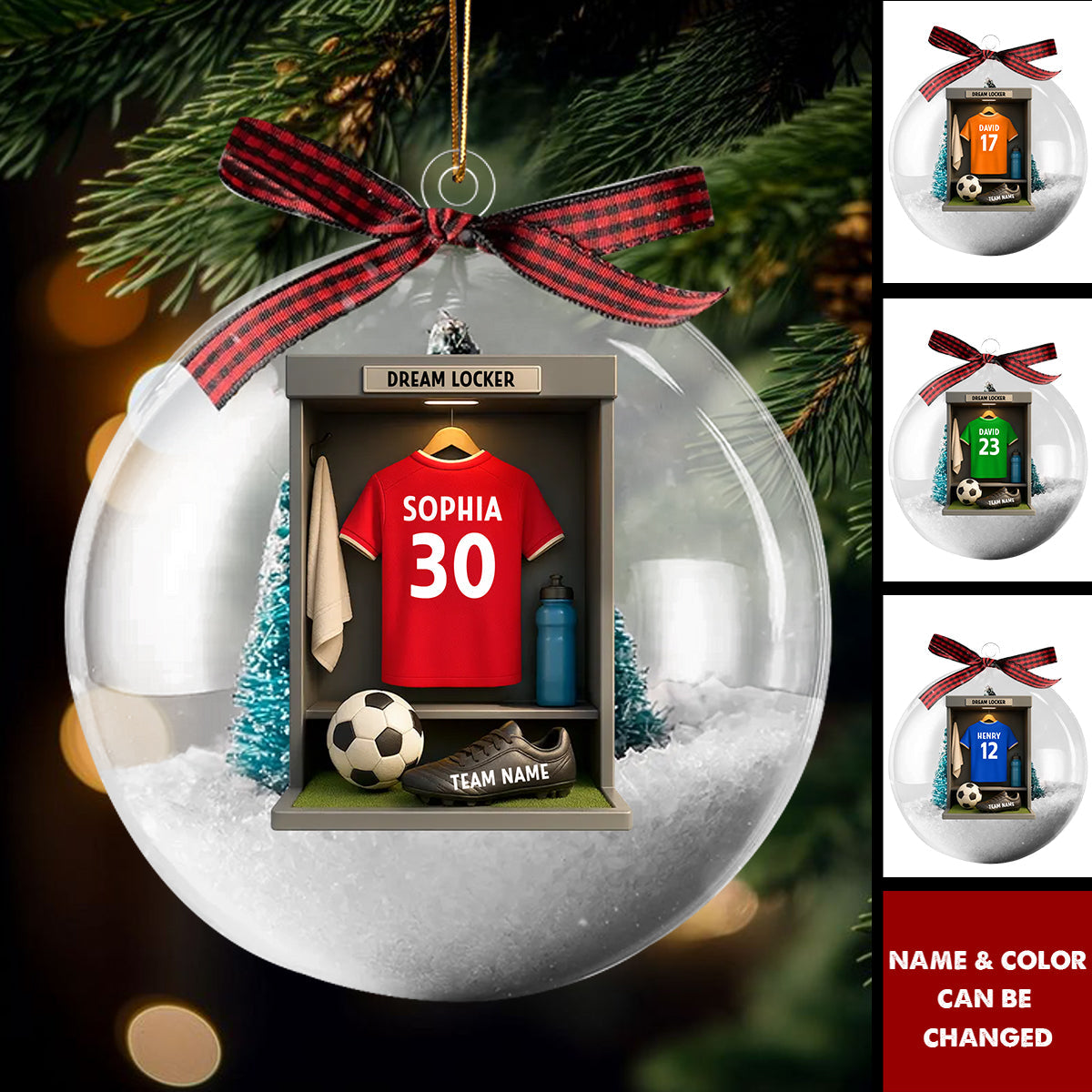 Soccer Jersey Dream Locker - Personalized Snow Globe Ornament - Christmas Gift for Sons, Grandsons, Boyfriends