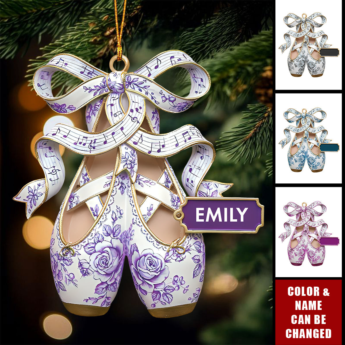 Toile De Jouy Ornaments, Personalized Ballet Shoes Ornament, Christmas Gift for Dancer, Ballerina, Ballet Teacher