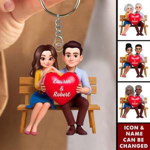 Couple with Red Heart - Personalized Keychain - Gift for Her, for Him