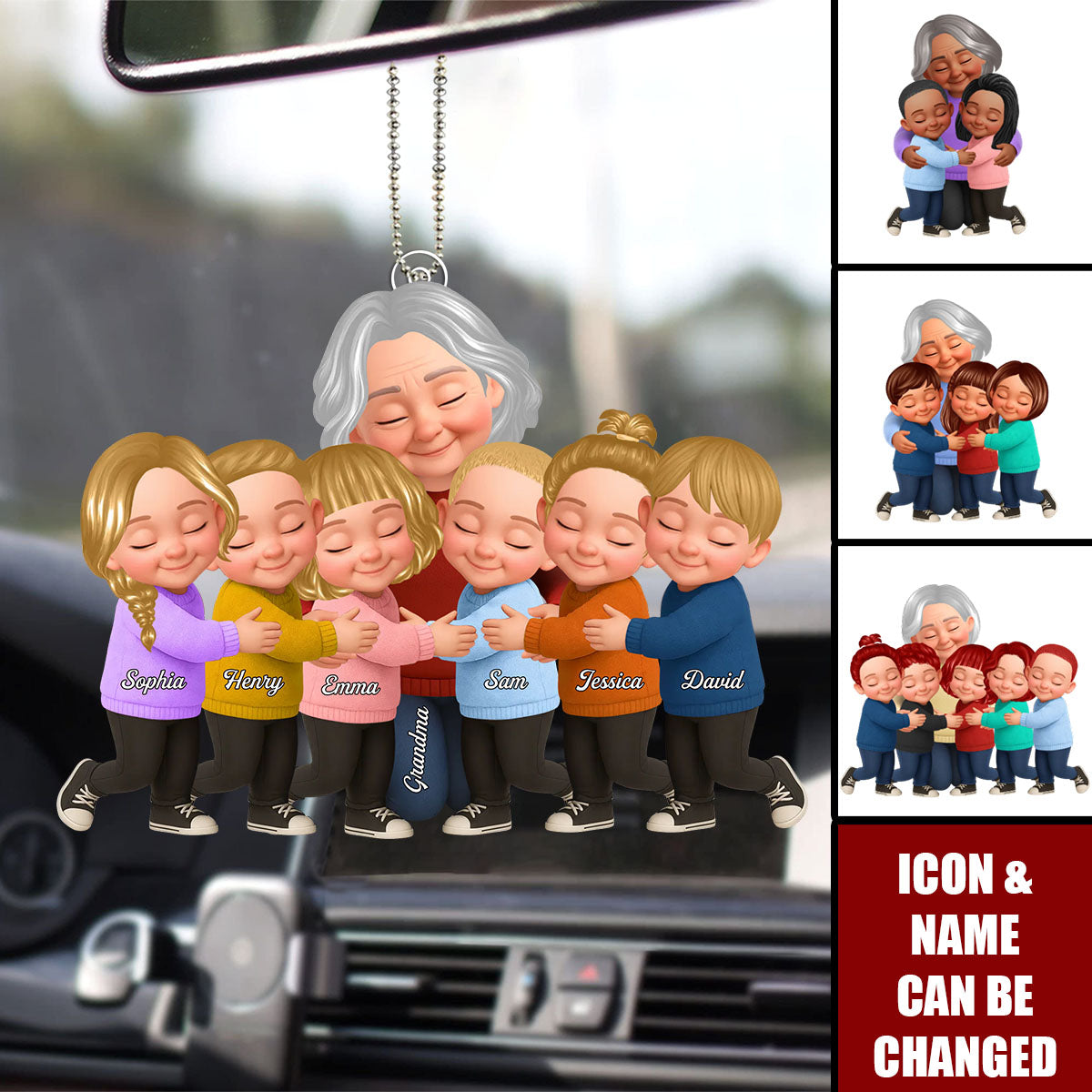 Grandma And Grandkids Under Blossom Tree - Personalized Car Ornament