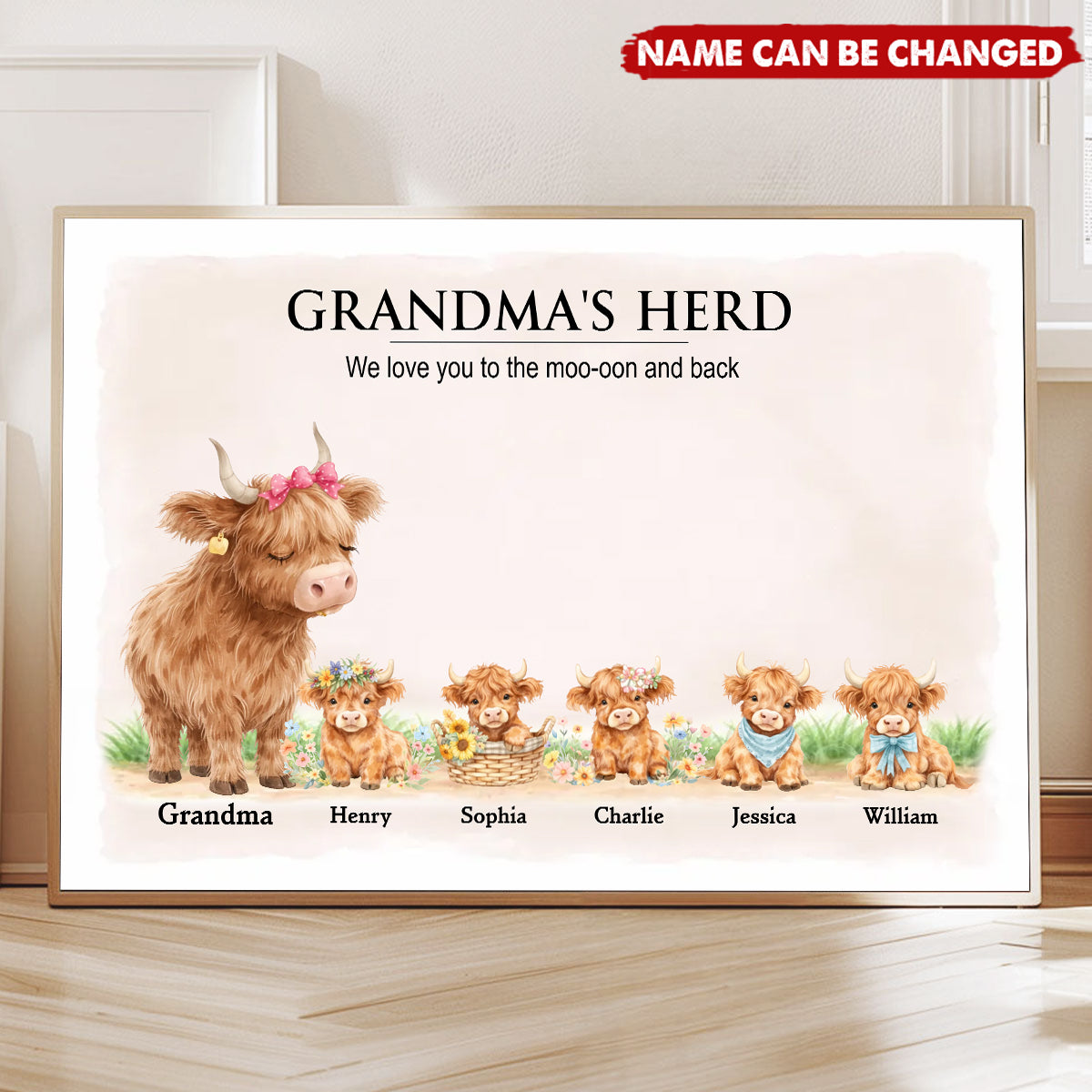 Grandma and Grandpa's Herd Highland Cow Family - Personalized Poster - Gift for Grandma, Grandpa