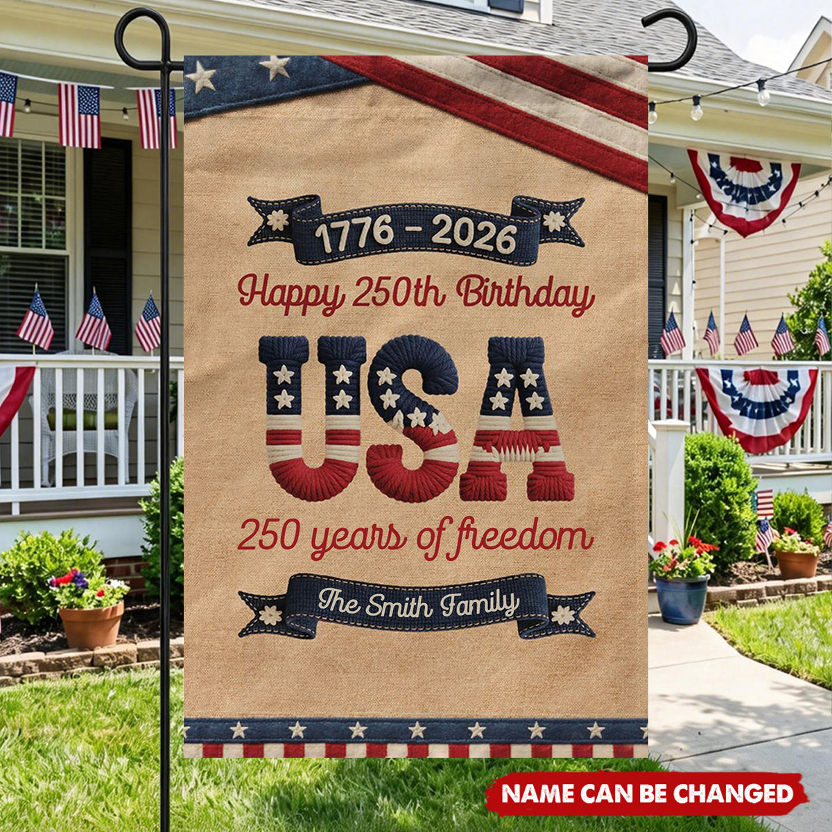 250 Years Of Freedom Usa Birthday Faux Pattern - Personalized Flag