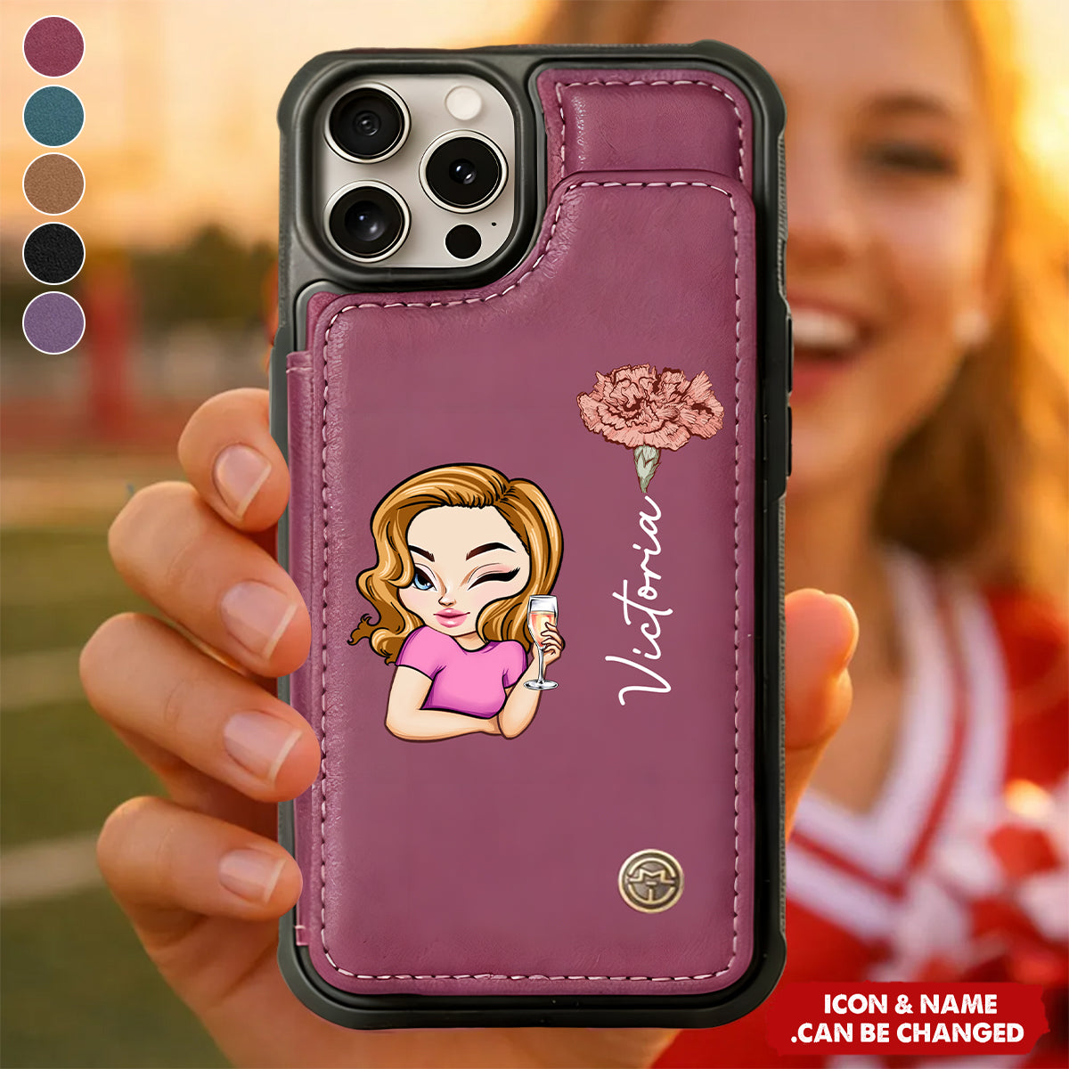 Sassy Girl Cartoon Character - Personalized Leather Flip Wallet Phone Case