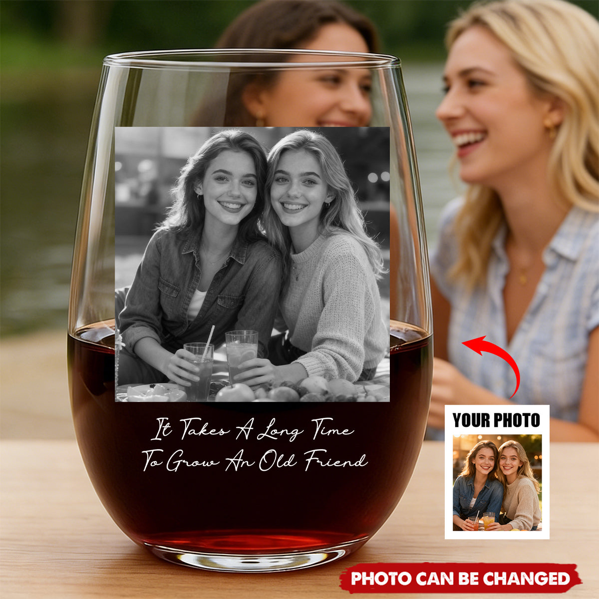 Custom Bestie Photo For Best Friend, Friendship Thank You Gifts - Personalized Photo Stemless Wine Glass