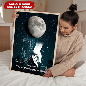 Galaxy Night Couple Holding Hands Custom Moon Phase Anniversary Date Poster -  Wedding Gift For Couple