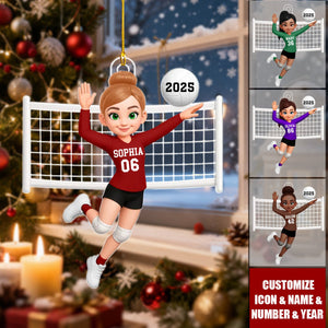 Volleyball Girl In Spike Action - Personalized Acrylic Ornament