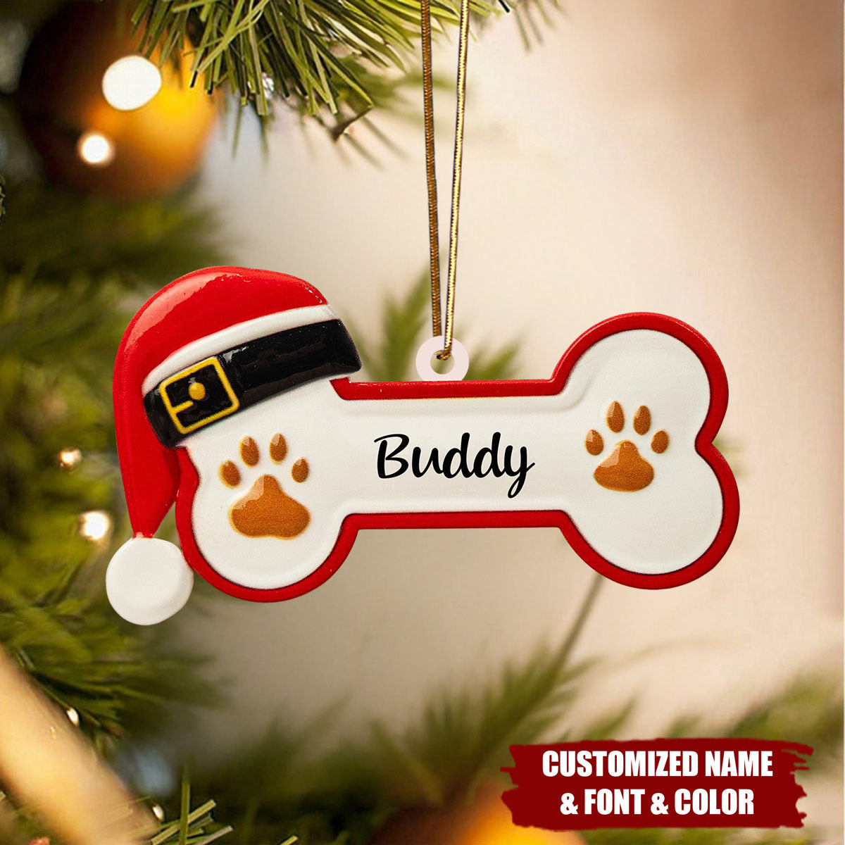 Personalized Dog Paw Pet Bone Xmas Ornament - Gift For Dog Owner