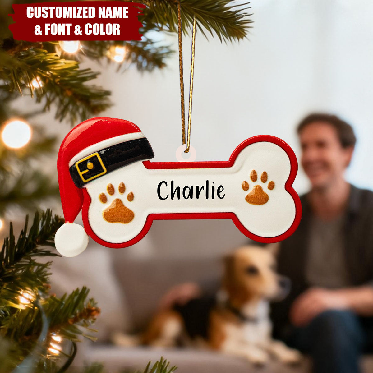 Personalized Dog Paw Pet Bone Xmas Ornament - Gift For Dog Owner