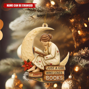 Just A Girl Who Loves Books Personalized Wooden Christmas Ornament