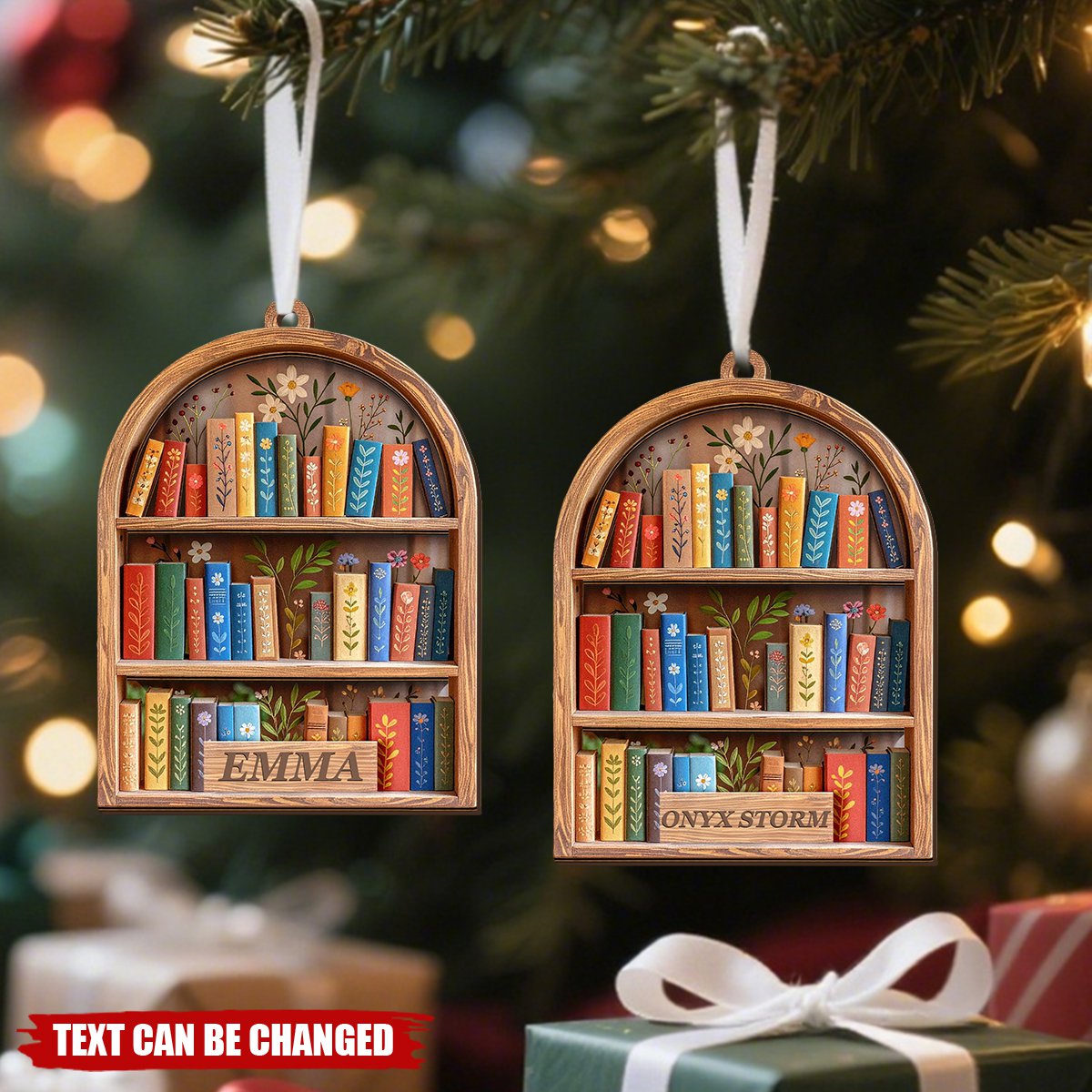 Personalized Christmas Bookshelf 2-Layered Wooden Ornament