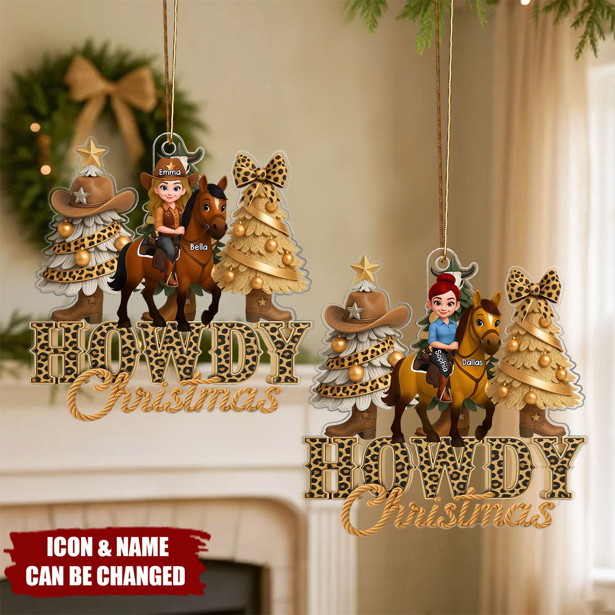 Western Vibe Howdy Christmas Girl & Horse - Personalized Acrylic Ornament