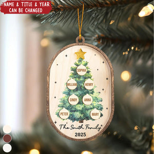 Family Christmas Tree Water Color Personalized 2-Layered Wooden Ornament