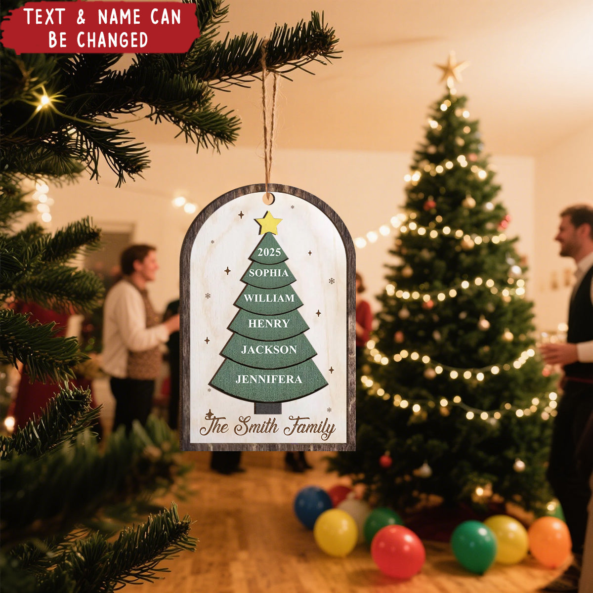 Christmas Tree Built Family Love Personalized 2-Layered Wooden Ornament