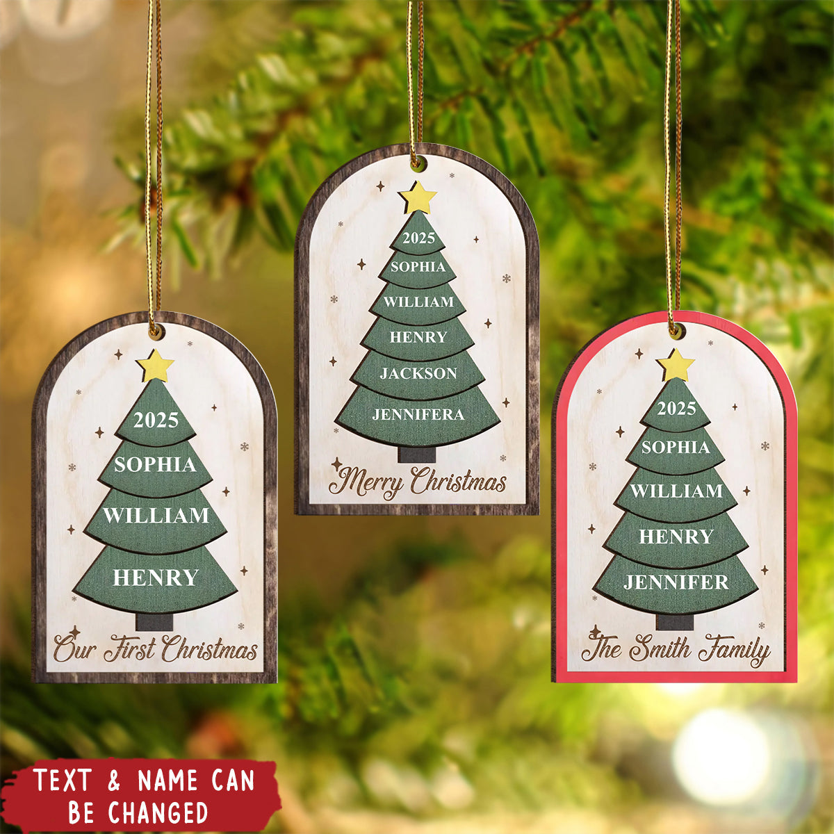Christmas Tree Built Family Love Personalized 2-Layered Wooden Ornament