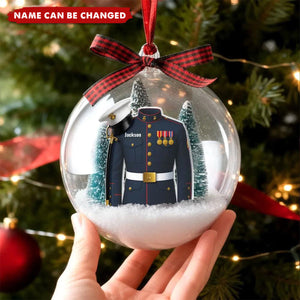 Marines Blue Dress Uniform Personalized Snow Globe Ornament - Special Christmas Military Gift