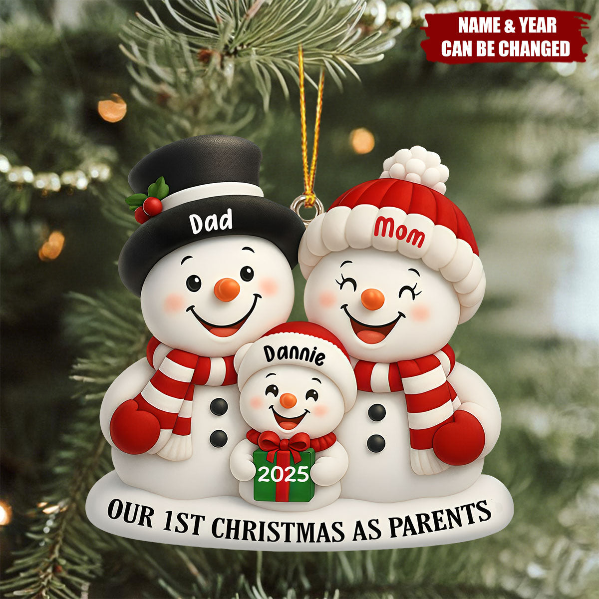 Our 1st Christmas As Parents Snowmen Ornament, Personalized Custom Wood Ornament, Gift For New Parents