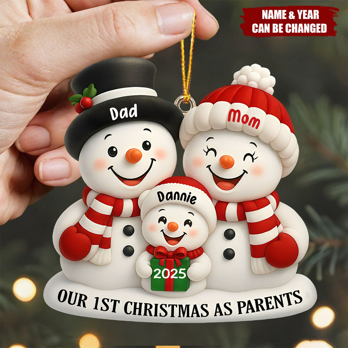 Our 1st Christmas As Parents Snowmen Ornament, Personalized Custom Wood Ornament, Gift For New Parents