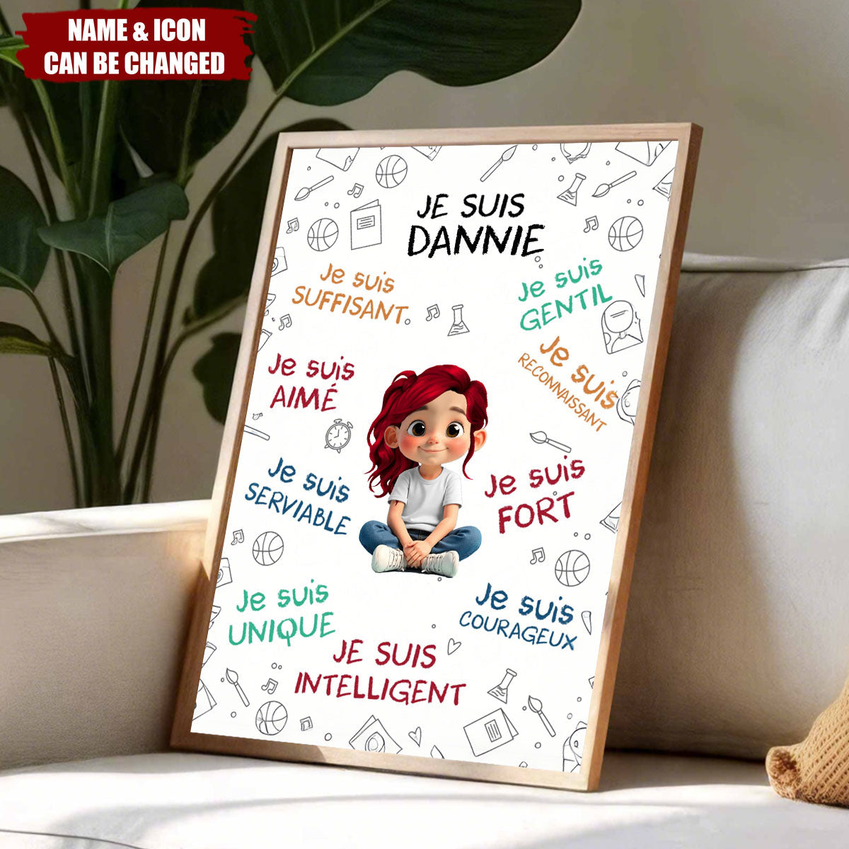 Empowering Words With Cartoon Girl For Daughter, Personalized Vertical Poster, Gift For Daughters