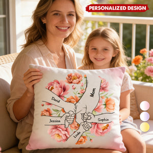 Hand In Hand, Birth Flower I Will Always Protect You - Gift For Mom, Grandma - Personalized Pillow
