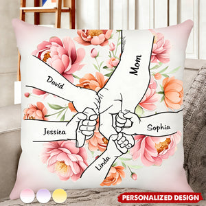 Hand In Hand, Birth Flower I Will Always Protect You - Gift For Mom, Grandma - Personalized Pillow