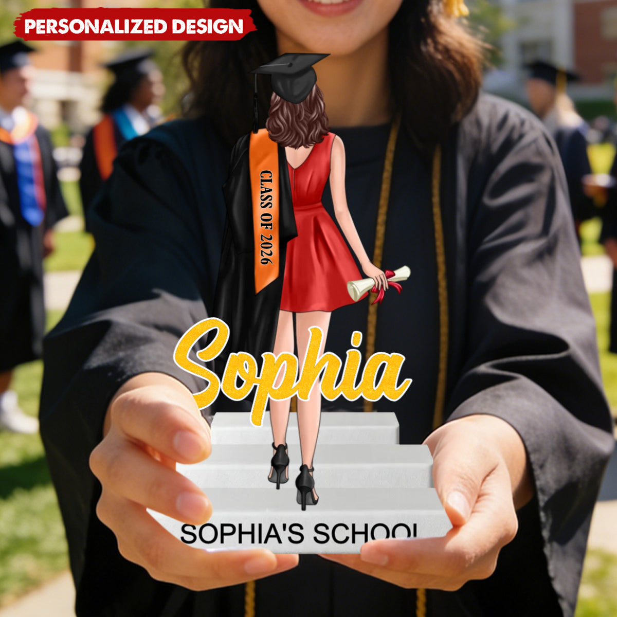 Graduate Standing With Name Shiny Effect Class Of 2026 2027 - Personalized Acrylic Block Plaque - Graduation Gift For Daughter, Son, Graduates