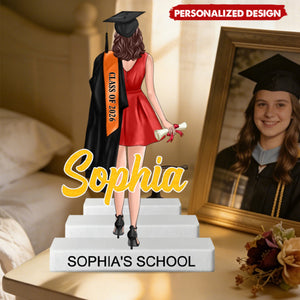 Graduate Standing With Name Shiny Effect Class Of 2026 2027 - Personalized Acrylic Block Plaque - Graduation Gift For Daughter, Son, Graduates
