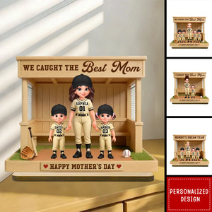 We Caught The Best Mom - Baseball Dugout Personalized 2-Layered Wooden Plaque Gifts For Mother's Day, Baseball Mom
