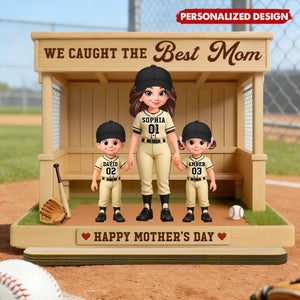 We Caught The Best Mom - Baseball Dugout Personalized 2-Layered Wooden Plaque Gifts For Mother's Day, Baseball Mom