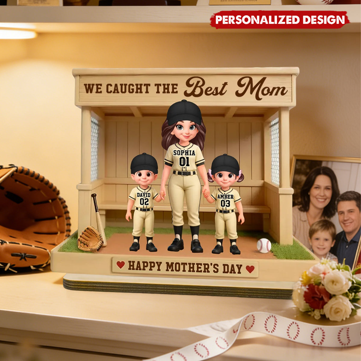 We Caught The Best Mom - Baseball Dugout Personalized 2-Layered Wooden Plaque Gifts For Mother's Day, Baseball Mom