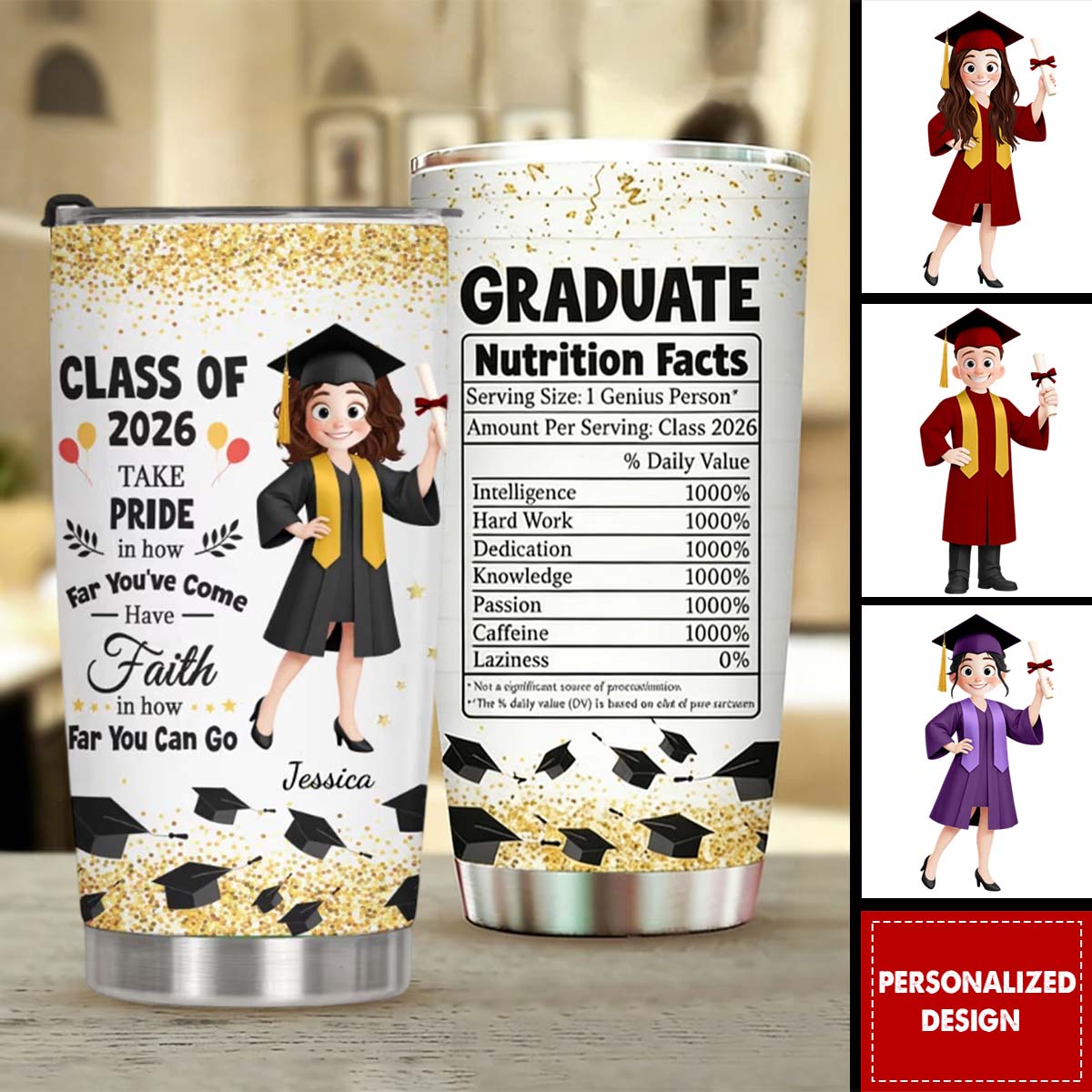 Graduation Nutrition Fact New Version, Personalized Tumbler, Funny Gift For Graduate