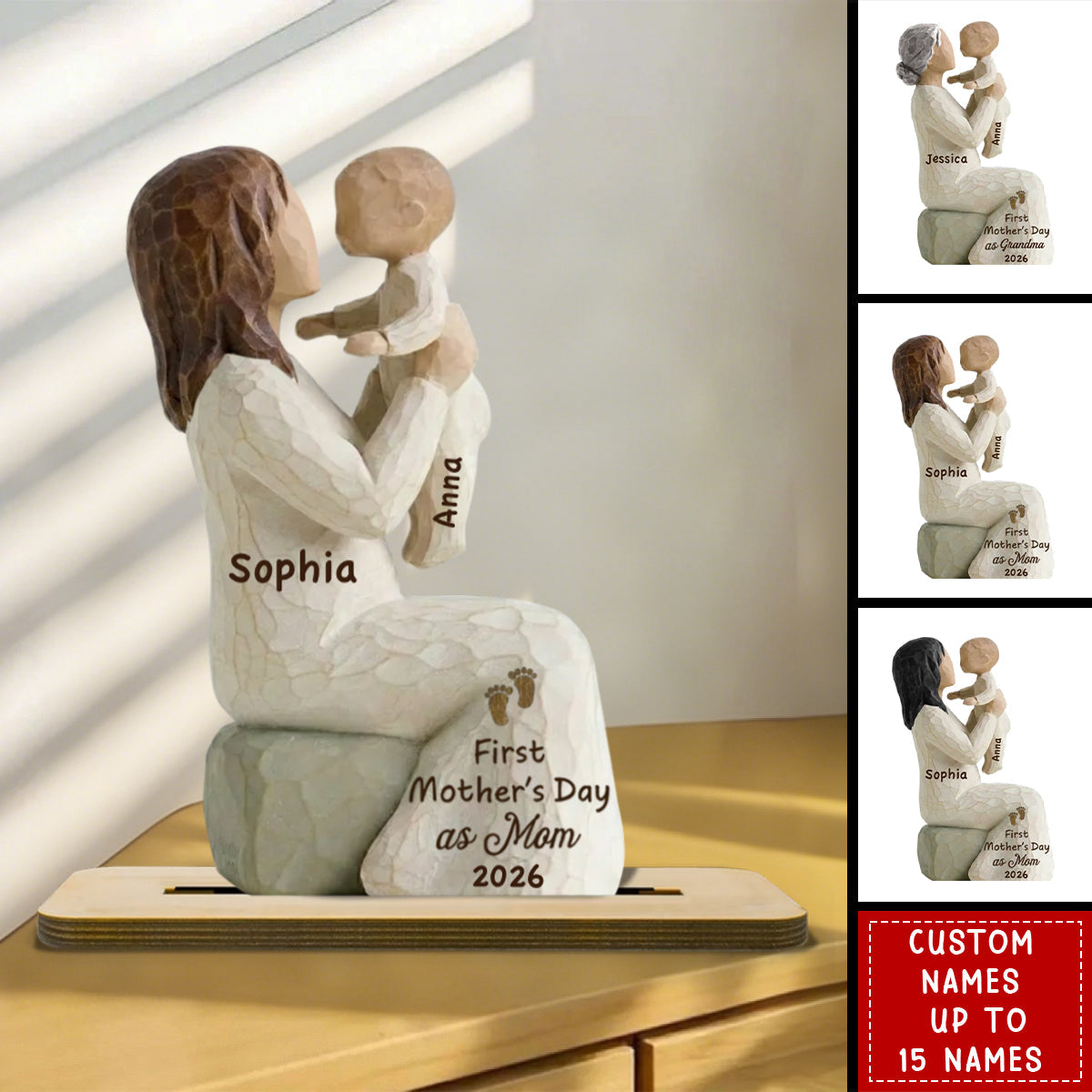 First Mother's Day As Mom, Grandma - Personalized 2-Layered Wooden Plaque - Mother's Day Gift for Mom, Grandma