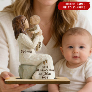 First Mother's Day As Mom, Grandma - Personalized 2-Layered Wooden Plaque - Mother's Day Gift for Mom, Grandma