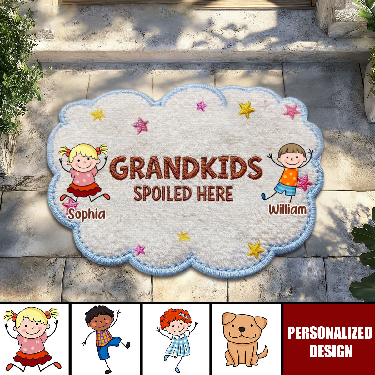 Grandkids Spoiled Here Doodle - Personalized Custom Shaped Doormat