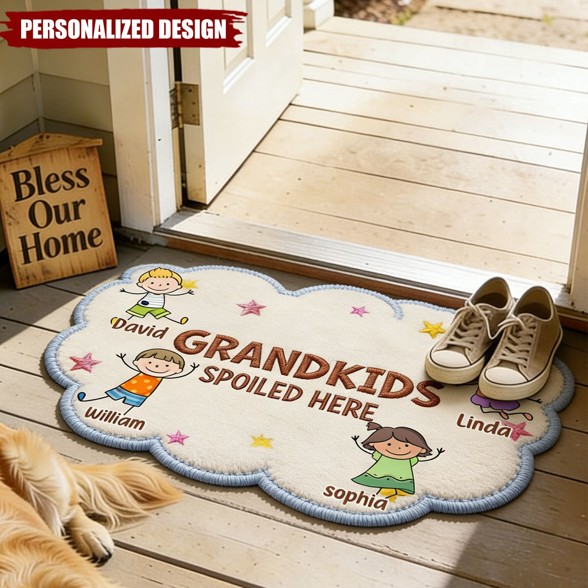 Grandkids Spoiled Here Doodle - Personalized Custom Shaped Doormat