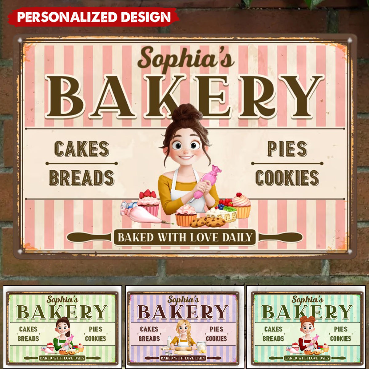 Baked With Love - Personalized Metal Sign -  Gifts For Baking Lover