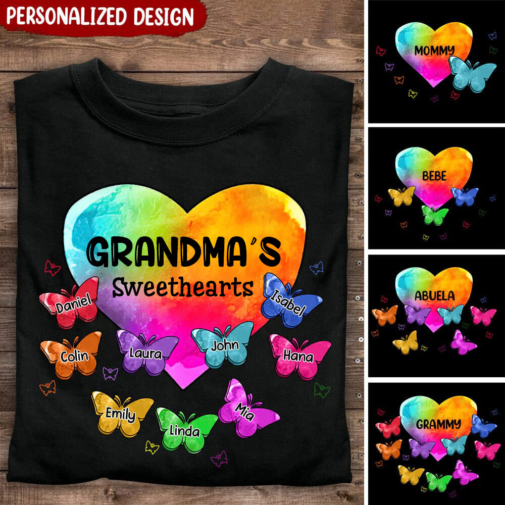 Colorful Heart Grandma Auntie Mom Butterfly Kids Personalized T-shirt