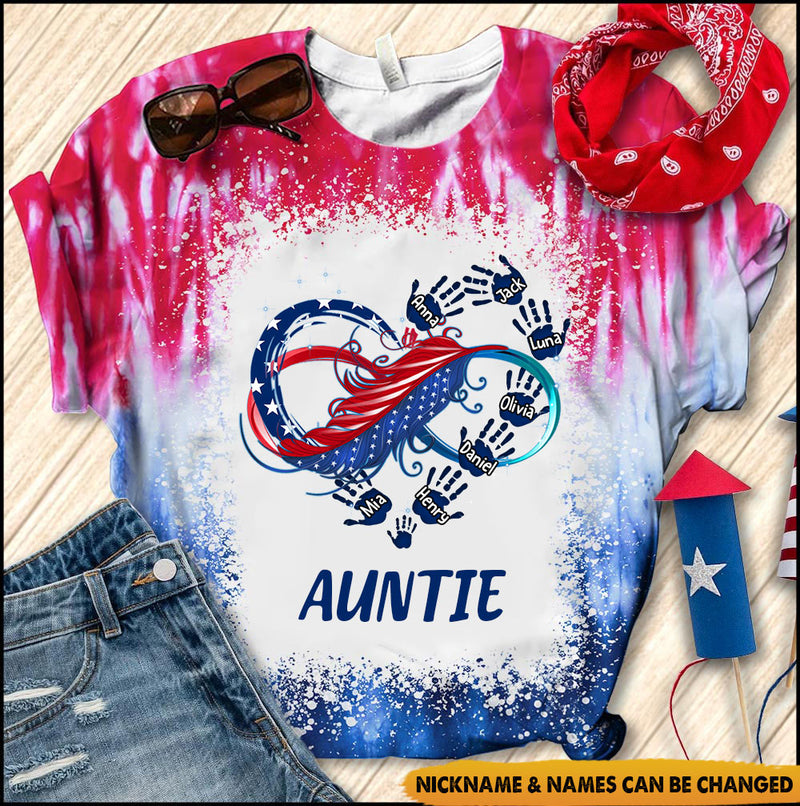 July 4th Grandma Mom Heart Hand Print US Independence Day Gift Personalized Tshirt