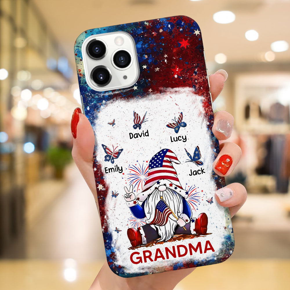 4th of July Patriotic Star and Stripe Grandma Mom Dwarf Butterfly Kids Personalized Phone Case