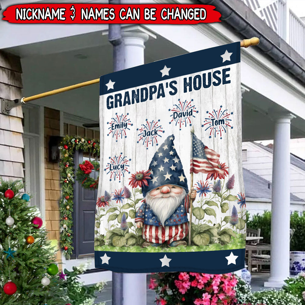 4th of July Grandpa Daddy's House Garden Firework Kids Happy Independence Day Personalized Flag