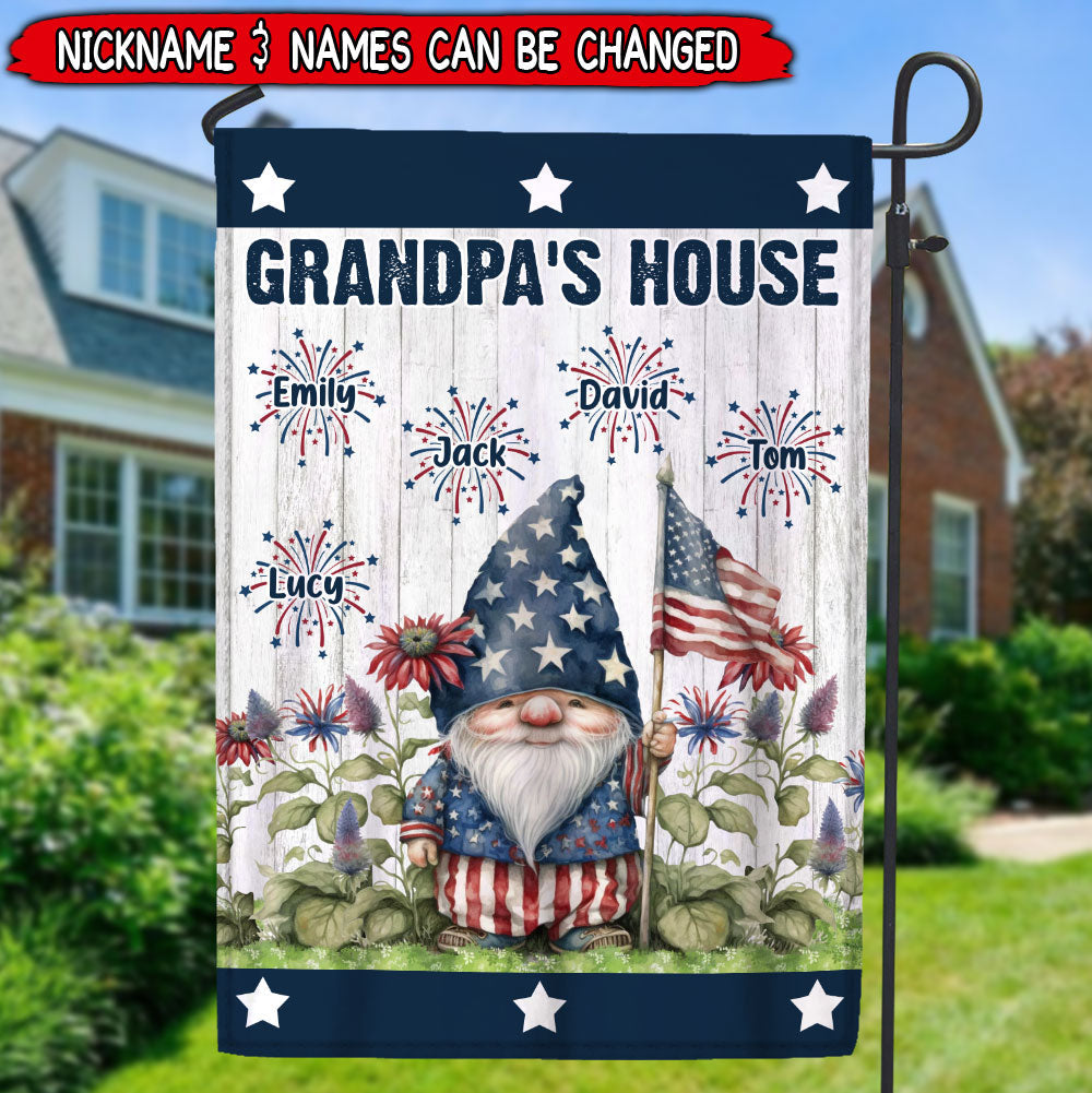 4th of July Grandpa Daddy's House Garden Firework Kids Happy Independence Day Personalized Flag