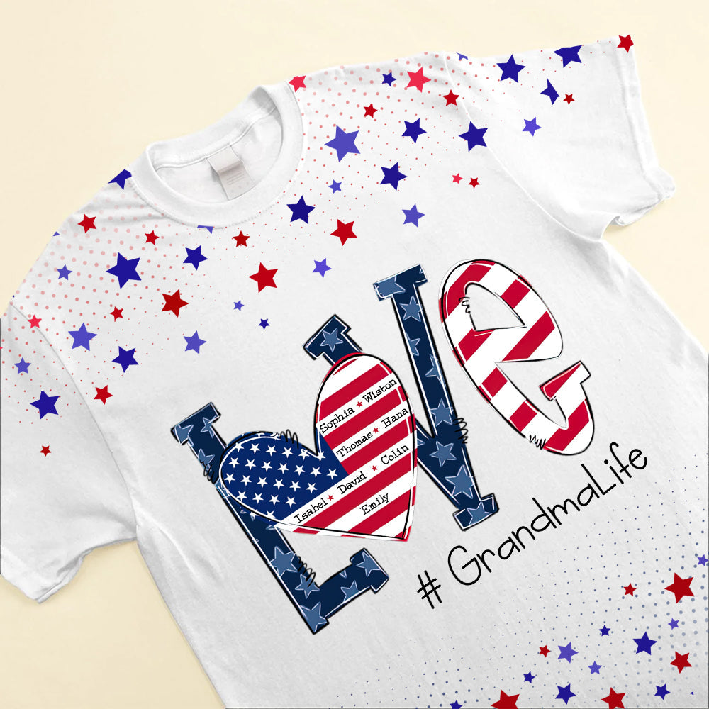 Love Grandma Life American Flag Personalized 3D T-shirt
