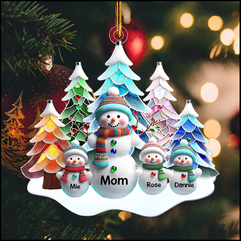Nana/Mom Snowman With Baby Kids - Personalized Ornament