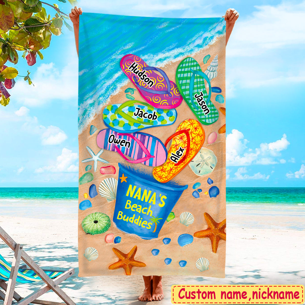 Nana's Beach Buddies Summer Flip Flop Personalized Beach Towel