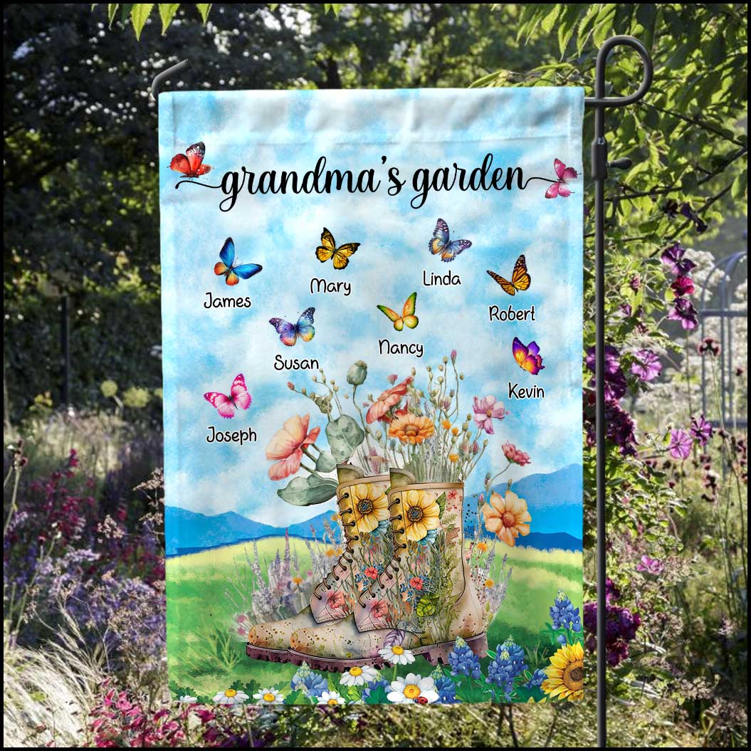 Personalized Grandma's Garden Butterfly Grandkids Flag